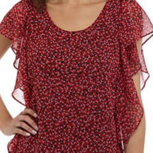 Michael Kors Petal Print Side Ruffle Blouse – Sz L